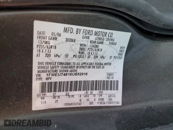 2006 Ford Explorer Eddie Bauer z VIN 1FMEU74816UB52918, wystawiony jako Copart lot #43963825 z przebiegiem 135 249 mil mil oraz Szkoda całkowita • Salvage title. Historia ofert i sprzedaży dostępna na DreamBid. Obrazek 14.