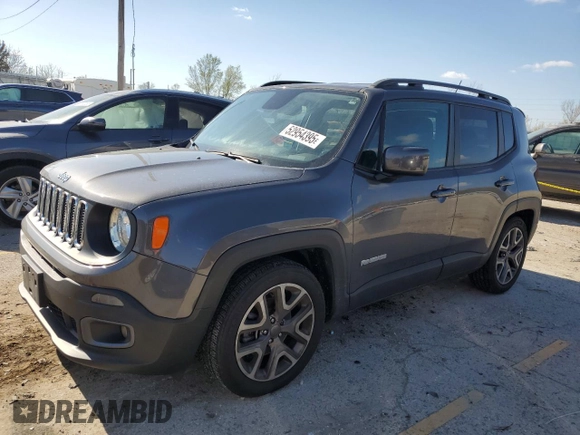 2017 Jeep Renegade Latitude z VIN ZACCJABB5HPF18349, wystawiony jako Copart lot #52954395 z przebiegiem 82 270 mil mil oraz Szkoda całkowita • Salvage title. Historia ofert i sprzedaży dostępna na DreamBid. Obrazek 1.