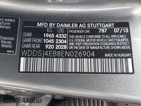 2014 Mercedes-Benz CLA 250 with VIN WDDSJ4EB8EN026904, listed as a IAAI auction lot 42591502 with 138,631 mi miles and . Bid and sale history available at DreamBid. Image 9.
