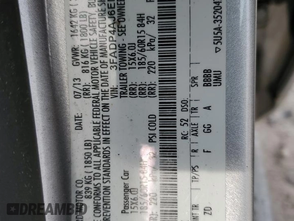 2014 Ford Fiesta S с VIN 3FADP4AJ6EM127809, выставлен на аукционе Copart как лот 54985085 с пробегом 136 257 миль миль и Списание • Salvage title. История ставок и продаж доступна на DreamBid. Изображение 12.