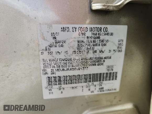 2011 Lincoln MKX z VIN 2LMDJ6JK4BBJ21777, wystawiony jako Copart lot #60412835 z przebiegiem Nie podano mil oraz Szkoda całkowita • Salvage title. Historia ofert i sprzedaży dostępna na DreamBid. Obrazek 12.