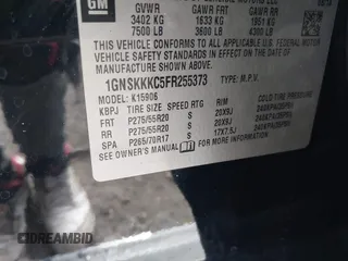 2015 Chevrolet Suburban LTZ with VIN 1GNSKKKC5FR255373, listed as a IAAI auction lot 42012528 with 219,030 mi miles and . Bid and sale history available at DreamBid. Image 9.