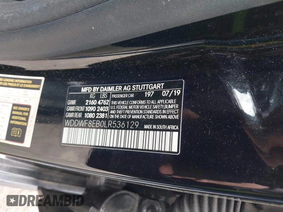 2020 Mercedes-Benz C 300 с VIN WDDWF8EB0LR536129, выставлен на аукционе IAAI как лот 41969624 с пробегом 61 531 миль миль и . История ставок и продаж доступна на DreamBid. Изображение 9.
