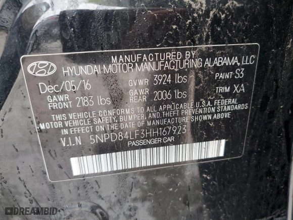 2017 Hyundai Elantra SE with VIN 5NPD84LF3HH167923, listed as a Copart auction lot 49994055 with 54,555 mi miles and Salvage Title. Bid and sale history available at carsss.com. Image 13.