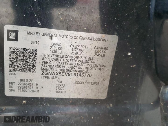 2020 Chevrolet Equinox LS z VIN 2GNAX5EV9L6145770, wystawiony jako Copart lot #86485614 z przebiegiem 129 950 mil mil oraz Szkoda całkowita • Salvage title. Historia ofert i sprzedaży dostępna na DreamBid. Obrazek 15.