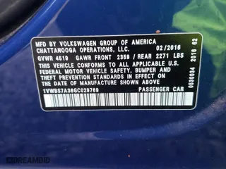 2016 Volkswagen Passat 1.8T SE w/Technology with VIN 1VWBS7A36GC029769, listed as a Copart auction lot 86596494 with 164,606 mi miles and Salvage Title. Bid and sale history available at carsss.com. Image 12.