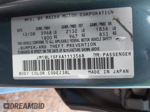 2010 Mazda 3 i SV with VIN JM1BL1SFXA1113568, listed as a IAAI auction lot 41826942 with 168,848 mi miles and . Bid and sale history available at DreamBid. Image 9.