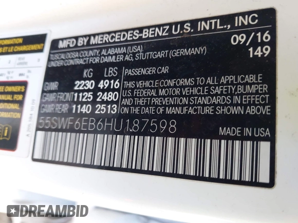 2017 Mercedes-Benz C 43 AMG с VIN 55SWF6EB6HU187598, выставлен на аукционе IAAI как лот 42539960 с пробегом 92 732 миль миль и . История ставок и продаж доступна на DreamBid. Изображение 9.