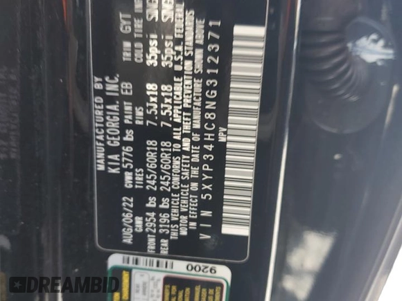 2022 Kia Telluride EX z VIN 5XYP34HC8NG312371, wystawiony jako Copart lot #53323975 z przebiegiem 68 891 mil mil oraz Nie do naprawy • Non repairable. Historia ofert i sprzedaży dostępna na DreamBid. Obrazek 13.