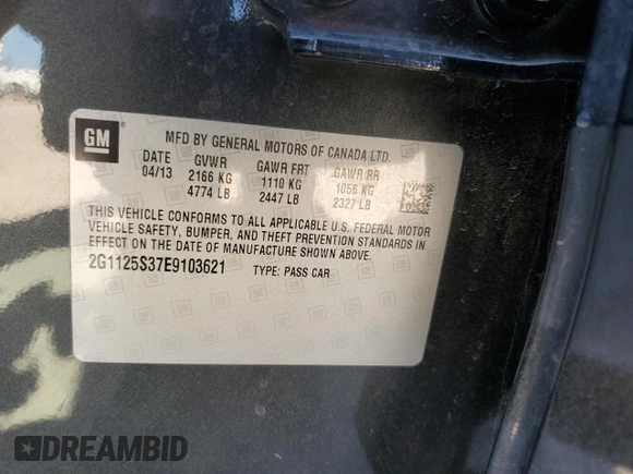 2014 Chevrolet Impala LT with VIN 2G1125S37E9103621, listed as a Copart auction lot 43119865 with 77,872 mi miles and Salvage Title. Bid and sale history available at DreamBid. Image 14.