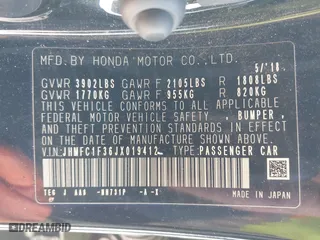 2018 Honda Civic Sedan EX-T with VIN JHMFC1F36JX019412, listed as a IAAI auction lot 41601422 with 103,411 mi miles. Bid and sale history available at carsss.com. Image 9.