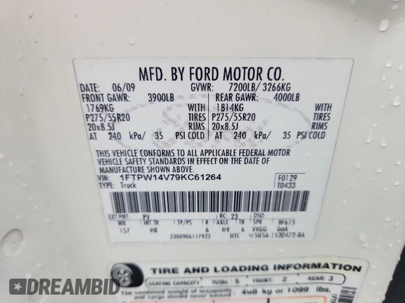2009 Ford F-150 XL z VIN 1FTPW14V79KC61264, wystawiony jako Copart lot #63838405 z przebiegiem 193 384 mil mil oraz Szkoda całkowita • Salvage title. Historia ofert i sprzedaży dostępna na DreamBid. Obrazek 12.