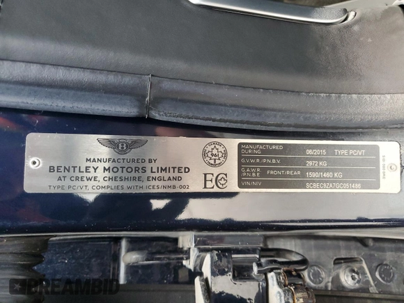 2016 Bentley Flying Spur с VIN SCBEC9ZA7GC051486, выставлен на аукционе Copart как лот 68873534 с пробегом Не указан миль и На запчасти • Non repairable. История ставок и продаж доступна на DreamBid. Изображение 12.