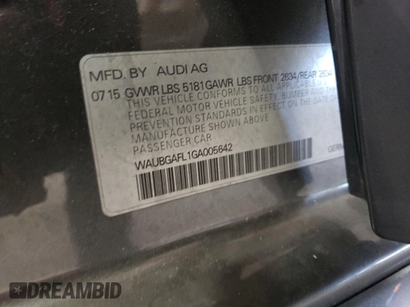 2016 Audi S4 Premium Plus with VIN WAUBGAFL1GA005642, listed as a Copart auction lot 79915864 with 43,534 mi miles and Salvage Title. Bid and sale history available at carsss.com. Image 12.