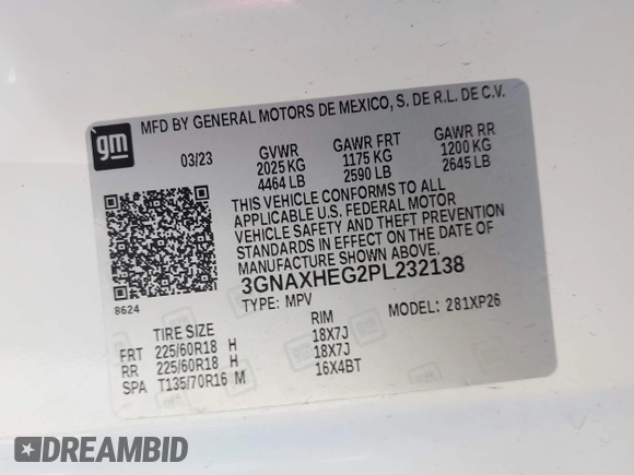 2023 Chevrolet Equinox LS with VIN 3GNAXHEG2PL232138, listed as a IAAI auction lot 42397797 with 31,782 mi miles and . Bid and sale history available at DreamBid. Image 9.