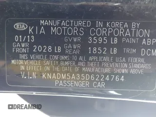 2013 Kia Rio LX with VIN KNADM5A35D6224764, listed as a IAAI auction lot 42004548 with 103,582 mi miles. Bid and sale history available at carsss.com. Image 9.