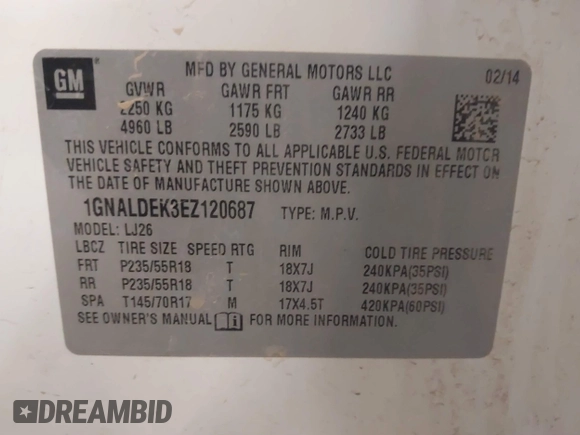 2014 Chevrolet Equinox LTZ with VIN 1GNALDEK3EZ120687, listed as a IAAI auction lot 40981187 with 131,828 mi miles. Bid and sale history available at carsss.com. Image 9.