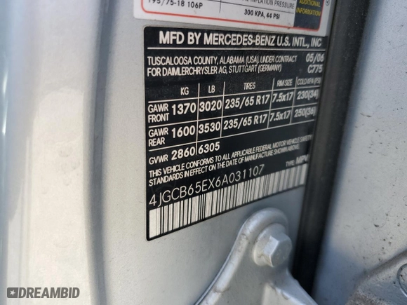 2006 Mercedes-Benz R-Class 3.5L with VIN 4JGCB65EX6A031107, listed as a Copart auction lot 81100034 with 155,207 mi miles and Salvage Title. Bid and sale history available at carsss.com. Image 13.