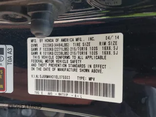 2014 Honda CR-V LX with VIN 5J6RM4H31EL075503, listed as a IAAI auction lot 41804295 with 163,762 mi miles. Bid and sale history available at carsss.com. Image 9.
