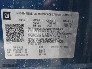 2019 Chevrolet Equinox LT with VIN 2GNAXKEV6K6267029, listed as a IAAI auction lot 41796827 with 113,704 mi miles. Bid and sale history available at carsss.com. Image 9.
