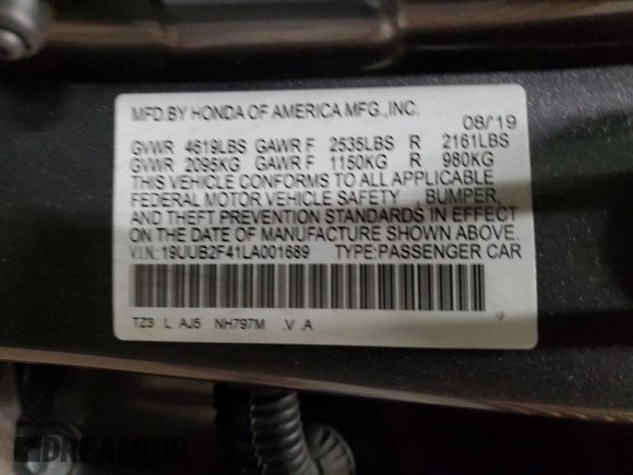 2020 Acura TLX w/Technology Pkg with VIN 19UUB2F41LA001689, listed as a Copart auction lot 41614065 with 84,736 mi miles and Salvage Title. Bid and sale history available at carsss.com. Image 12.