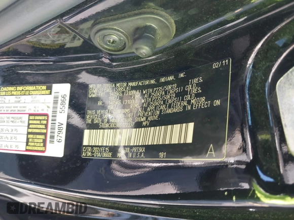 2011 Toyota Sienna SE with VIN 5TDXK3DC9BS122337, listed as a IAAI auction lot 42245460 with 270,970 mi miles and . Bid and sale history available at DreamBid. Image 9.