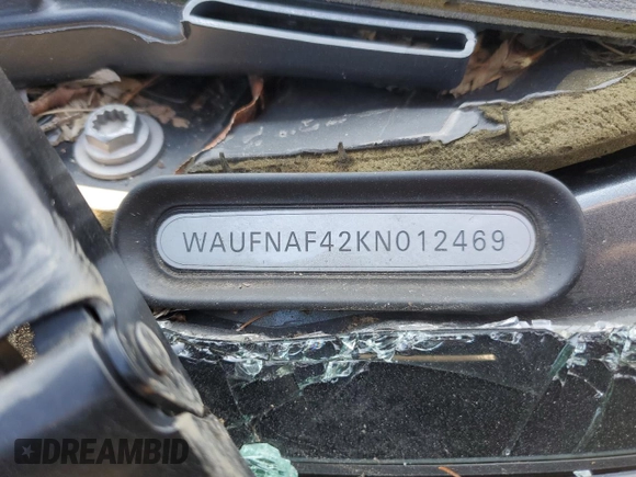 2019 Audi A4 Prestige with VIN WAUFNAF42KN012469, listed as a Copart auction lot 43100054 with 0 mi miles and Salvage Title. Bid and sale history available at carsss.com. Image 12.