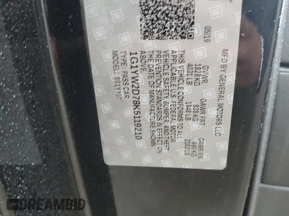 2019 Chevrolet Corvette Grand Sport 1LT z VIN 1G1YW2D78K5119210, wystawiony jako Copart lot #81775314 z przebiegiem Nie podano mil oraz Szkoda całkowita • Salvage title. Historia ofert i sprzedaży dostępna na DreamBid. Obrazek 14.