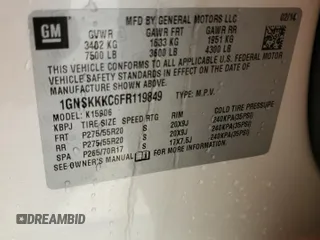 2015 Chevrolet Suburban LTZ with VIN 1GNSKKKC6FR119849, listed as a Copart auction lot 47176815 with 67,235 mi miles and Salvage Title. Bid and sale history available at carsss.com. Image 14.