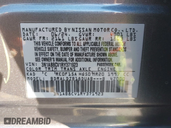 2024 Nissan Sentra SV with VIN 3N1AB8CV1RY371923, listed as a IAAI auction lot 41608790 with 2,808 mi miles. Bid and sale history available at carsss.com. Image 9.