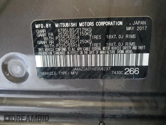 2017 Mitsubishi Outlander ES с VIN JA4AZ2A31HZ056237, выставлен на аукционе Copart как лот 53726465 с пробегом Не указан миль и Списание • Salvage title. История ставок и продаж доступна на DreamBid. Изображение 14.