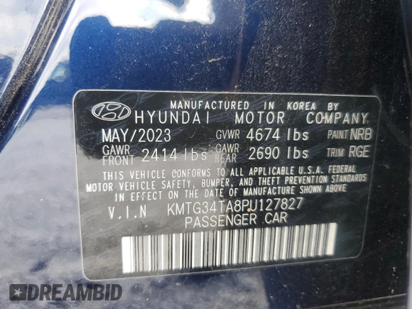 2023 Genesis G70 2.0T with VIN KMTG34TA8PU127827, listed as a Copart auction lot 59662305 with 6,310 mi miles and Salvage title. Bid and sale history available at DreamBid. Image 12.