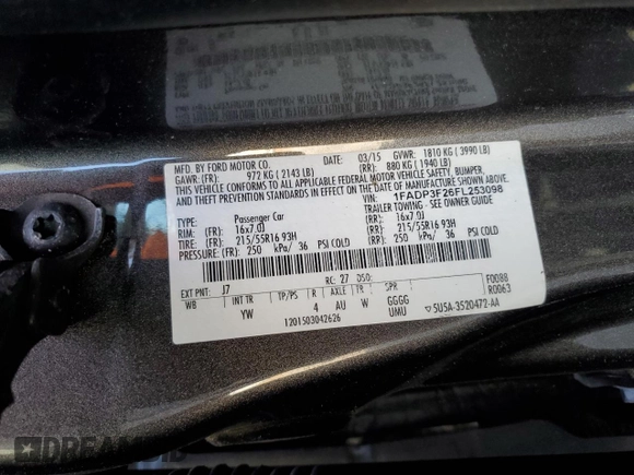 2015 Ford Focus SE with VIN 1FADP3F26FL253098, listed as a Copart auction lot 55185435 with 110,466 mi miles and Clean Title. Bid and sale history available at carsss.com. Image 12.