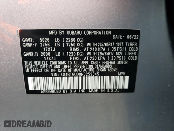 2022 Subaru Outback Wilderness with VIN 4S4BTGUD0N3259045, listed as a Copart auction lot 54674014 with 25,118 mi miles and Salvage title. Bid and sale history available at DreamBid. Image 12.
