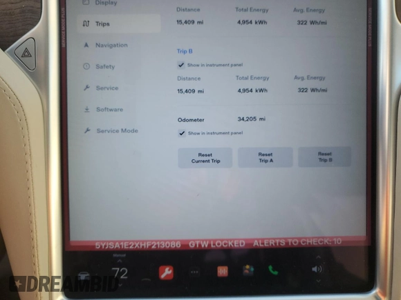 2017 Tesla Model S 100D z VIN 5YJSA1E2XHF213086, wystawiony jako Copart lot #53780875 z przebiegiem 34 205 mil mil oraz Szkoda całkowita • Salvage title. Historia ofert i sprzedaży dostępna na DreamBid. Obrazek 9.