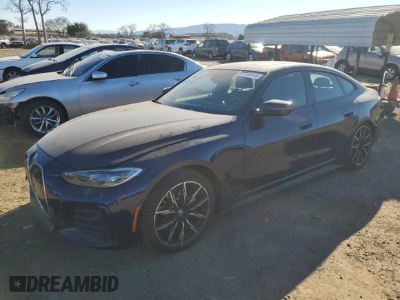 2024 BMW i4 eDrive40 with VIN WBY73AW03RFS35715, listed as a Copart auction lot 87730595 with 10,811 mi miles and Salvage Title. Bid and sale history available at carsss.com. Image 1.