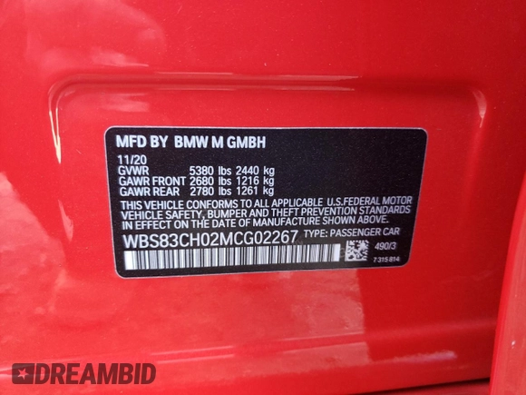 2021 BMW M5 z VIN WBS83CH02MCG02267, wystawiony jako Copart lot #79027694 z przebiegiem 40 791 mil mil oraz Szkoda całkowita • Salvage title. Historia ofert i sprzedaży dostępna na DreamBid. Obrazek 12.