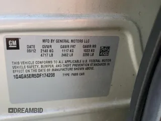 2013 Buick LaCrosse с VIN 1G4GA5ER5DF174208, выставлен на аукционе Copart как лот 54077425 с пробегом 108 431 миль миль и Списание • Salvage title. История ставок и продаж доступна на DreamBid. Изображение 12.