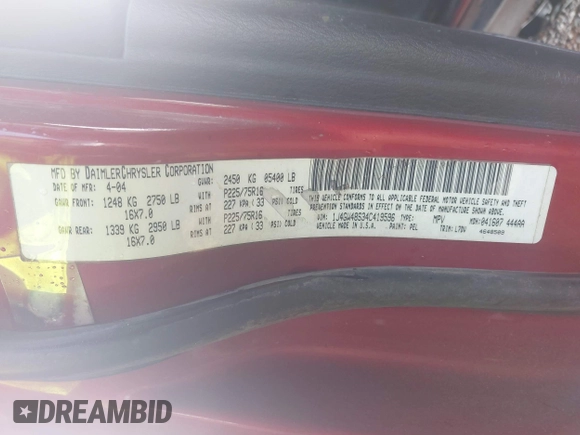 2004 Jeep Grand Cherokee Laredo with VIN 1J4GW48S34C419596, listed as a IAAI auction lot 42515494 with 276,196 mi miles and . Bid and sale history available at DreamBid. Image 9.
