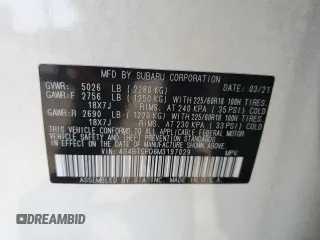 2021 Subaru Outback Touring XT with VIN 4S4BTGPD6M3197029, listed as a Copart auction lot 55700654 with Not provided miles and Non repairable. Bid and sale history available at DreamBid. Image 14.