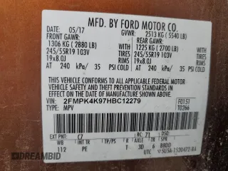 2017 Ford Edge Titanium with VIN 2FMPK4K97HBC12279, listed as a Copart auction lot 49609275 with 87,333 mi miles and Salvage Title. Bid and sale history available at carsss.com. Image 12.