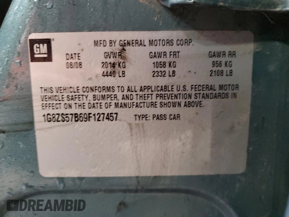 2009 Saturn Aura XE with VIN 1G8ZS57B69F127457, listed as a Copart auction lot 47207395 with 117,059 mi miles and Salvage Title. Bid and sale history available at DreamBid. Image 13.