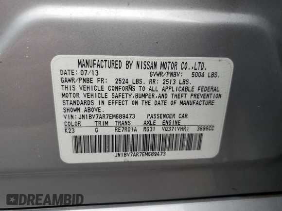 2014 Infiniti Q50 Sport with VIN JN1BV7AR7EM689473, listed as a Copart auction lot 52858085 with 99,395 mi miles and Salvage title. Bid and sale history available at DreamBid. Image 15.