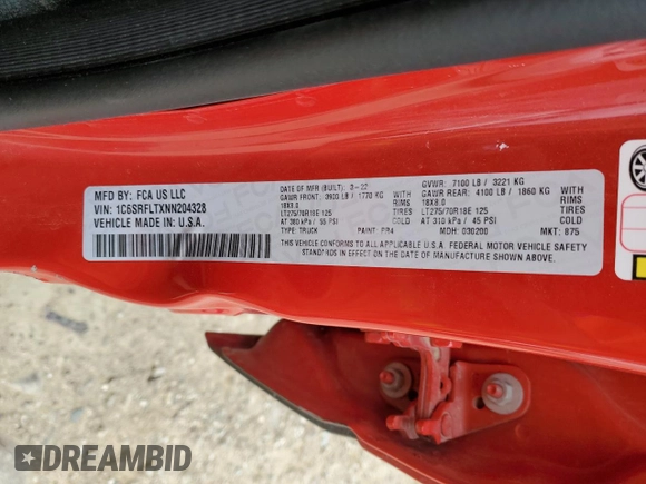 2022 Ram 1500 Rebel z VIN 1C6SRFLTXNN204328, wystawiony jako Copart lot #55575875 z przebiegiem 37 663 mil mil oraz Szkoda całkowita • Salvage title. Historia ofert i sprzedaży dostępna na DreamBid. Obrazek 13.