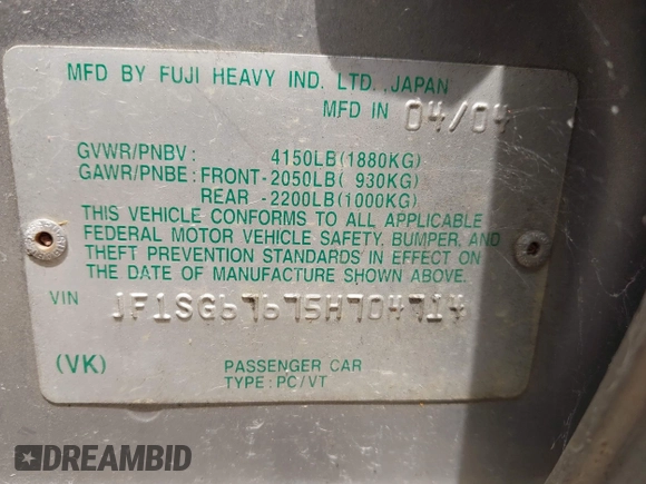2005 Subaru Forester XS L.L. Bean с VIN JF1SG67675H704714, выставлен на аукционе IAAI как лот 42524615 с пробегом 230 029 миль миль и . История ставок и продаж доступна на DreamBid. Изображение 9.