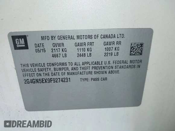 2015 Buick Regal Premium I с VIN 2G4GN5EX9F9274231, выставлен на аукционе IAAI как лот 42217768 с пробегом 119 267 миль миль и . История ставок и продаж доступна на DreamBid. Изображение 9.
