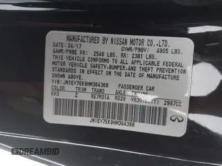 2017 Infiniti Q60 Premium with VIN JN1EV7EK9HM364368, listed as a IAAI auction lot 41604787 with 97,384 mi miles and . Bid and sale history available at carsss.com. Image 9.