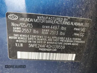 2016 Hyundai Sonata 2.4L with VIN 5NPE24AF4GH339559, listed as a Copart auction lot 52952445 with 135,261 mi miles and Salvage Title. Bid and sale history available at carsss.com. Image 12.