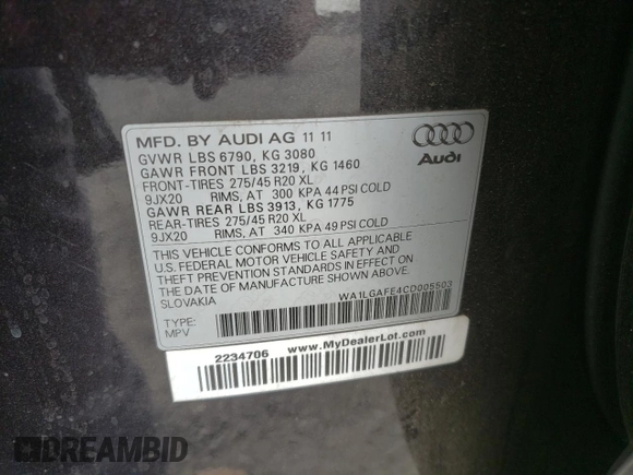 2012 Audi Q7 Premium Plus z VIN WA1LGAFE4CD005503, wystawiony jako Copart lot #65934245 z przebiegiem 191 169 mil mil oraz Czysty tytuł • Clean title. Historia ofert i sprzedaży dostępna na DreamBid. Obrazek 13.