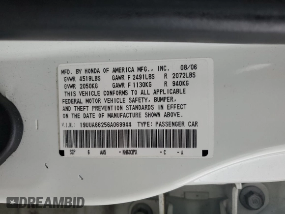 2006 Acura TL with VIN 19UUA66256A069944, listed as a Copart auction lot 50906115 with 188,429 mi miles and Salvage Title. Bid and sale history available at carsss.com. Image 12.
